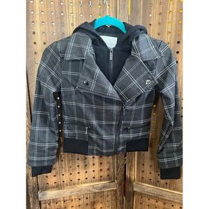 Habitual Girl Plaid Moto Jacket With Black Hoodie Girls 7/8